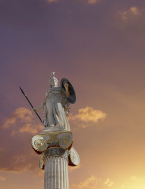 Athena statue under fiery sky clipart