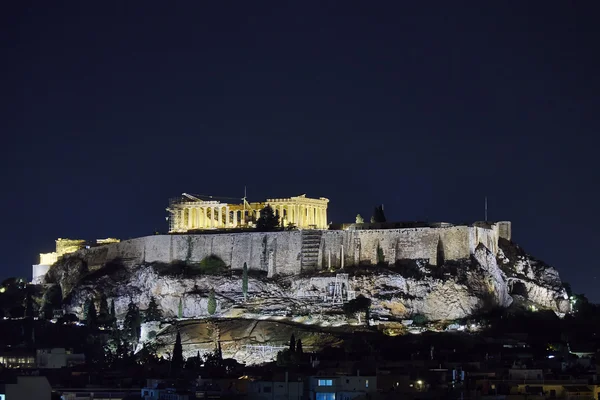 Atene, Grecia, veduta notturna del Partenone sull'Acropoli — Foto Stock