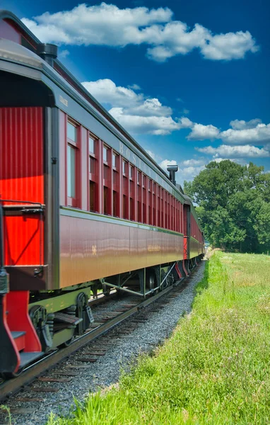 Train Voyageurs Vapeur Voyageant Travers Campagne Depuis Train Vue Sur — Photo