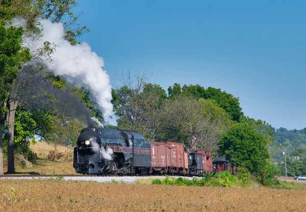 부르크 2019 Antique Steam Freight Train Puffing Smoke Steam While — 스톡 사진