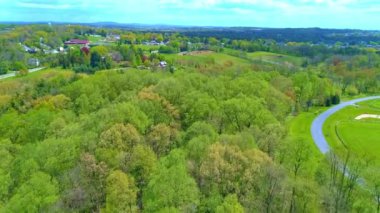 Güneşli bir günde Bir Ormanın Bahar Saati Renkleri Hava Görüntüsü