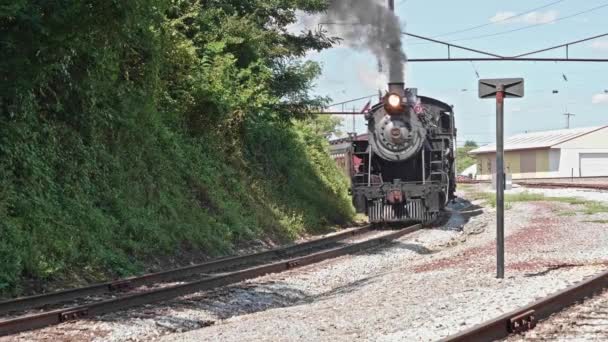 Straßburg Pennsylvania September 2020 Antike Dampflokomotiven Und Personenwagen Starten Mit — Stockvideo