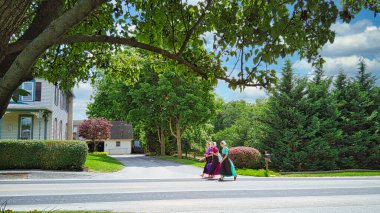 Kırsal Yol 'da Yürüyen Dört Amiş Kız