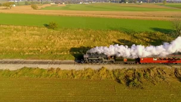 Strasburg Pensylwania Październik 2020 Aerial View Farmlands Sunrise Steam Engine — Wideo stockowe