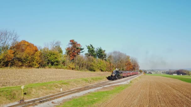 Ronks Pennsylvania November 2020 Een Antiek Gerestaureerde Locomotief Passagiersrijtuigen Naderend — Stockvideo