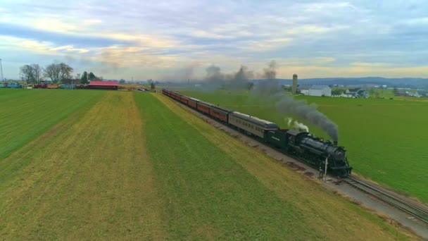 Strasburg Pennsylvania November 2020 Aerial View Antique Restored Steam Train — Stock Video