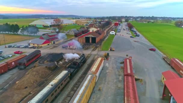 Strasburg Pennsylvania November 2020 Aerial View Antique Restored Steam Train — Stock Video