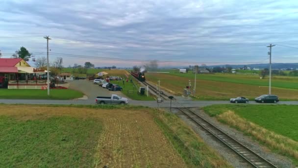 Strasburg Pensylwania Listopad 2020 Widok Lotu Ptaka Odrestaurowany Zabytkowy Pociąg — Wideo stockowe