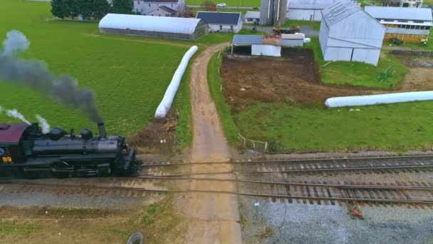 Strasburg Pennsylvania November 2020 Aerial View Antique Restored Steam Train — Stock Video