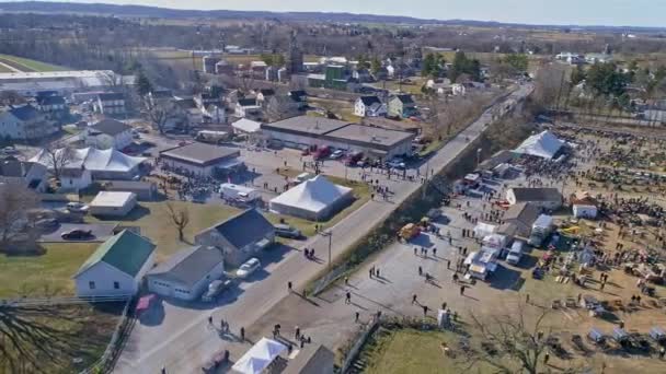 Luftaufnahme Eines Amisch Schlammverkaufs Pennsylvania Bei Dem Amisch Produkte Einem — Stockvideo