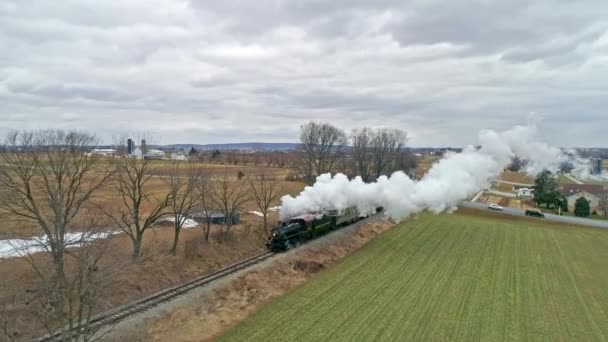 Ronks Pennsylvanie Mars 2021 Vue Aérienne Train Vapeur Avec Drone — Video