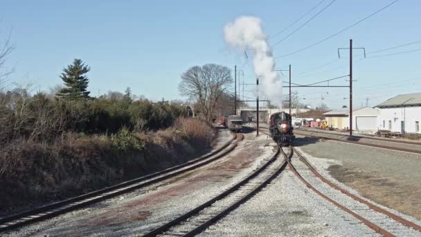 Ronks Pennsylvania Januar 2020 Eine Luftaufnahme Einer Dampflokomotive Und Eines — Stockvideo
