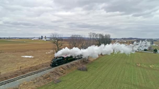Ronks Pennsylvania March 2021 Aerial View Steam Passenger Train Blowing — Stock Video