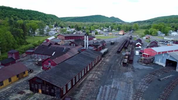 Vue Aérienne Chemin Fer Charbon Écartement Étroit Abandonné Avec Trémies — Video