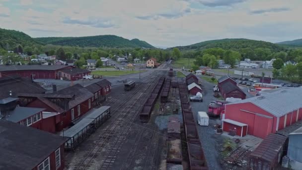 Vue Aérienne Chemin Fer Charbon Écartement Étroit Abandonné Avec Trémies — Video