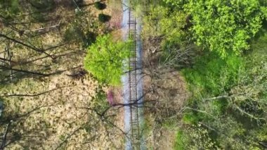 Bir Havadan Aşağı Açı Görünümü Ağaçlı bir alanın Yalnız Tek Raylı Pisti