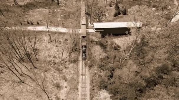 Veduta Aerea Bianco Nero Treno Passeggeri Vapore Del 1860 Che — Video Stock