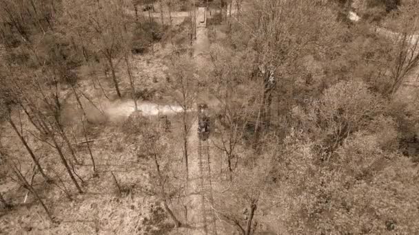 Black White Aerial View 1860 Steam Passenger Train Traveling Thru — Stock Video