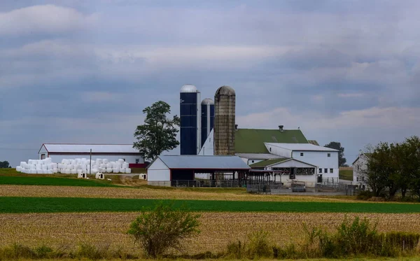 Amish Farm and Homestead σε μια συννεφιασμένη μέρα — Φωτογραφία Αρχείου