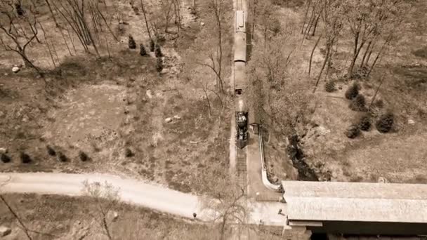 Vue Aérienne Noir Blanc Train Voyageurs Vapeur Des Années 1860 — Video