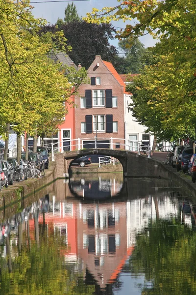 Delftkanal mit Bäumen und Häusern — Stockfoto
