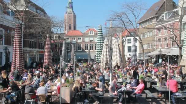 Piazza della città con caffè a L'Aia, Olanda — Video Stock