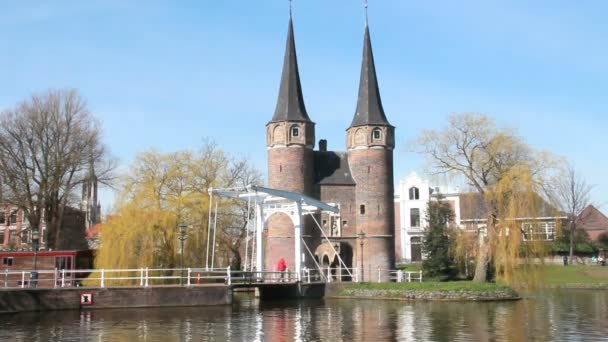Oostpoort kapısı Delft, Hollanda — Stok video