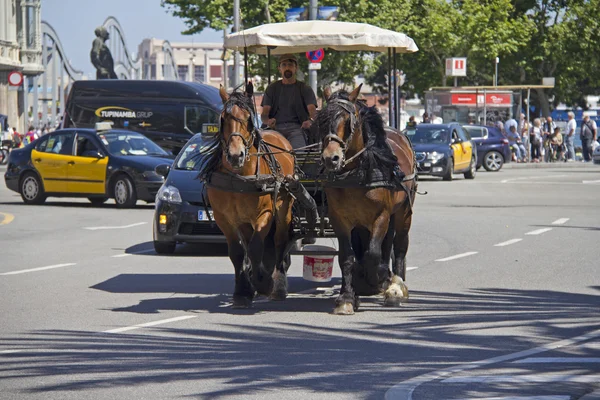 Hästdragna Cab i Barcelona — Stockfoto