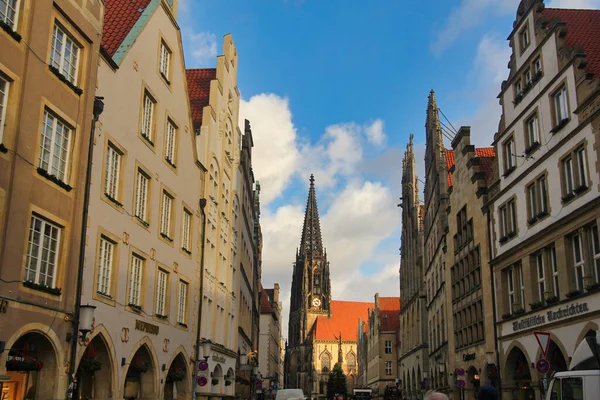 Munster Germania Dicembre 2015 Prinzipalmarkt Costeggiata Negozi Edifici Storici Chiesa — Foto Stock