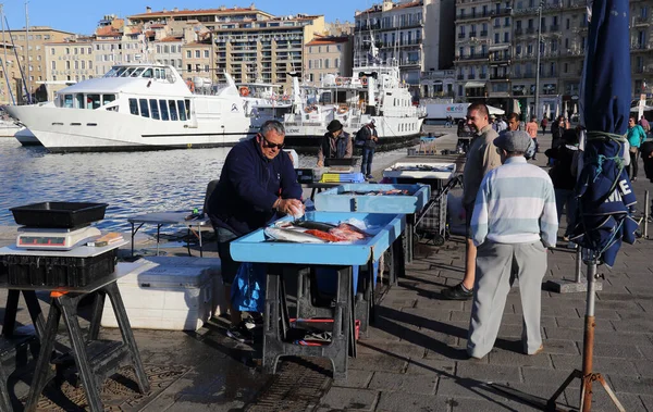 Marseille France October 2019 People Stand Stall Fish Market Old — Stock Photo, Image