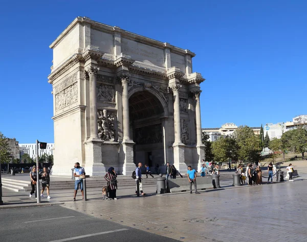 Marseille Francie Září 2019 Historická Porte Aix Brána Konci Rue — Stock fotografie