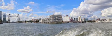 Rotterdam, The Netherlands - September 15, 2017: Panorama with the Hefbrug and Willemsbrug bridges, Erasmus University and many modern office buildings along the Meuse river in central Rotterdam, The Netherlands on September 15, 2017