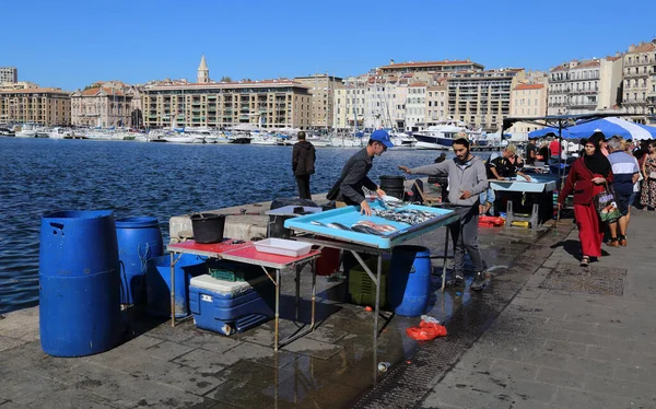 Marseille France September 2019 People Walk Stalls Fish Market Old — Stock Photo, Image