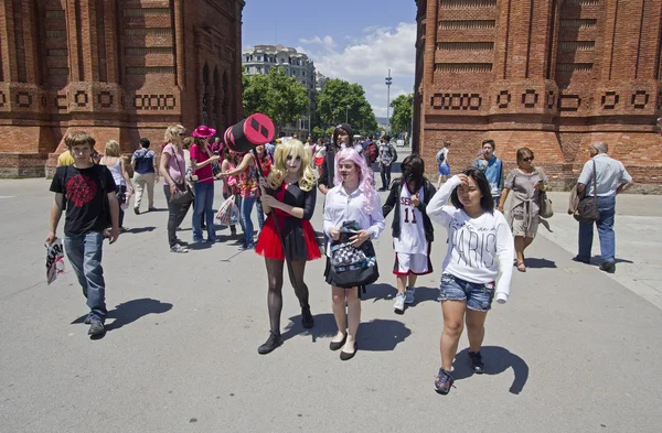 在西班牙巴塞罗那举行的 cosplay 球迷 — 图库照片