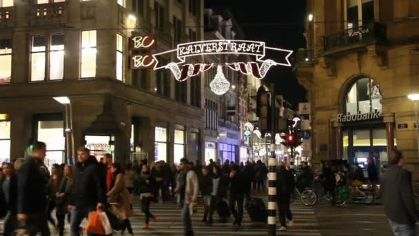 Amsterdam nákupní ulice na Vánoce — Stock video