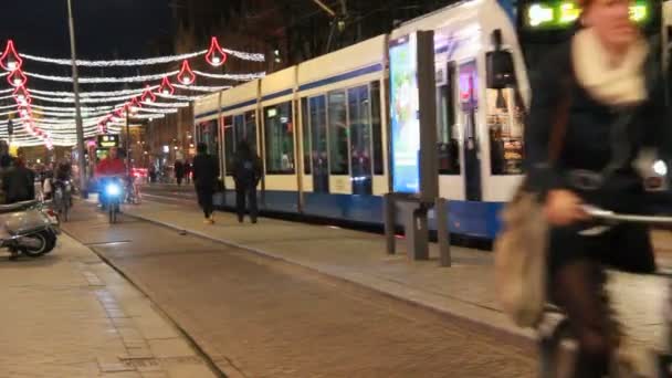Amsterdam rue commerçante à Noël — Video