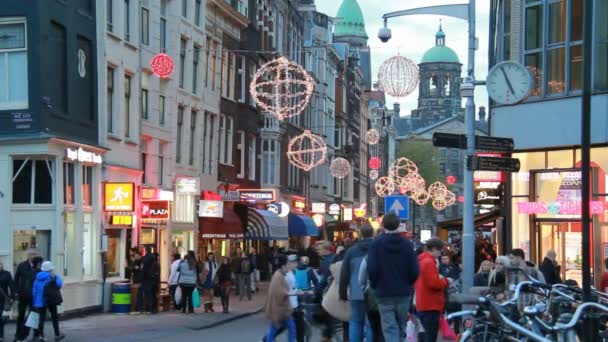 Amsterdam shopping street at Christmas — Stock Video