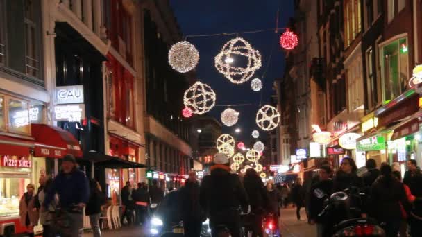 Amsterdam rua comercial no Natal — Vídeo de Stock