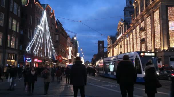 Kerst lighs in Amsterdam, Nederland — Stockvideo