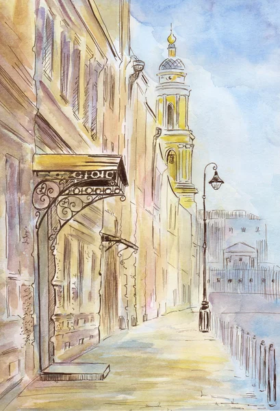 Old street in sketch style — Φωτογραφία Αρχείου