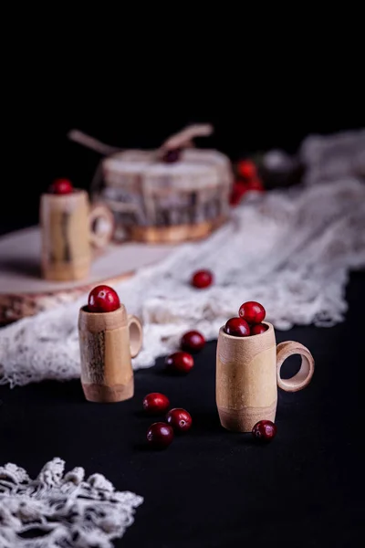 Cup Fresh Cranberries Dark Background — Stock Photo, Image