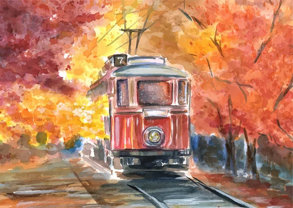 Old tram in sketch style — Διανυσματικό Αρχείο