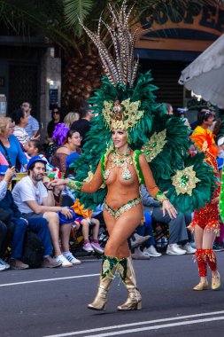 Santa Cruz de Tenerife, İspanya, 17 Şubat 2026. Avrupa 'nın en büyük sokak karnavallarından biri olan Santa Cruz de Tenerife Karnavalı sırasında muhteşem renkli kostümler içinde gösteri yapanlar.