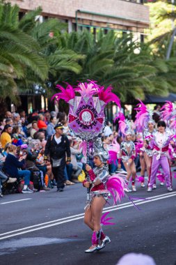 Santa Cruz de Tenerife, İspanya, 17 Şubat 2026. Avrupa 'nın en büyük sokak karnavallarından biri olan Santa Cruz de Tenerife Karnavalı sırasında muhteşem renkli kostümler içinde gösteri yapanlar.