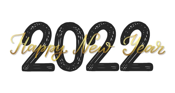 2022 Happy New Year festliche Typografie Plakat. 2022 Pinsel gezeichneten Zahlen mit Happy New Year goldenen Text. Neujahrsvorlage als Logo, Karte, Postkarte, Einladung, Promotion, Verkauf. — Stockvektor