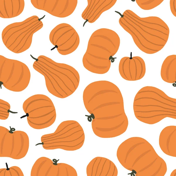 Bright pumpkin seamless pattern. Hand drawn orange pumpkins of different forms as thanksgiving design ornament. — Stock Vector
