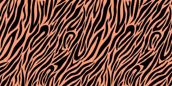 Трендовый принт из тигровой кожи для текстиля и одежды. Черные полоски на оранжевом фоне. Бесшовный рисунок кожи животного. — стоковый вектор