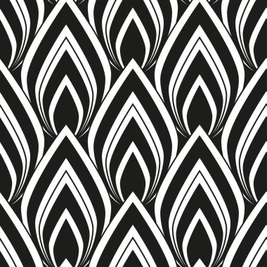 Art Deco siyah ve beyaz kusursuz desen. Moda baskısı olarak klasik soyut geometrik tasarım, ev dekorasyonu, tekstil ve kumaş baskısı, duvar kağıdı.