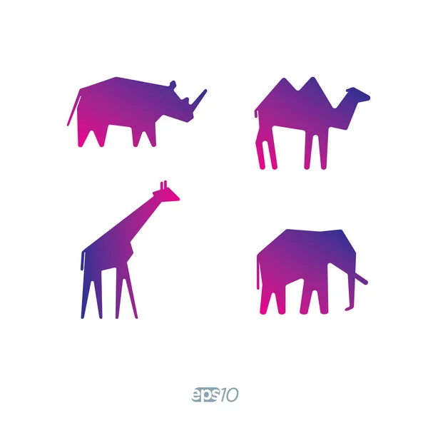 Gergedan, zürafa, fil ve deve vektör logosu