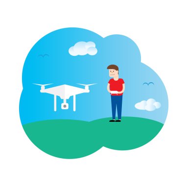 Drone ve çocuk vektör şablonu